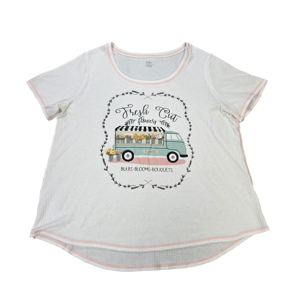 Cato Waffle‎ Fresh Cut Flowers T Shirt Women's Size 14/16W White Knit Graphic